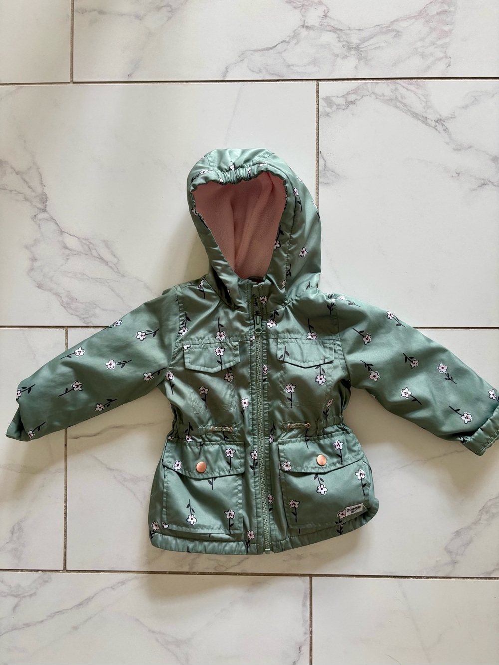 OshKosh B'gosh Mint Green Floral Hooded Rain Jacket